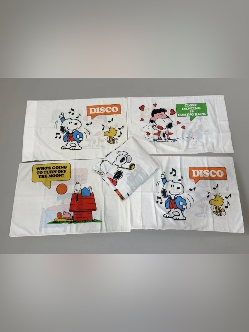 VTG Peanuts Twin Sheet Flat + 4 Pillowcase Montgomery Ward Muslin Snoopy Charlie
